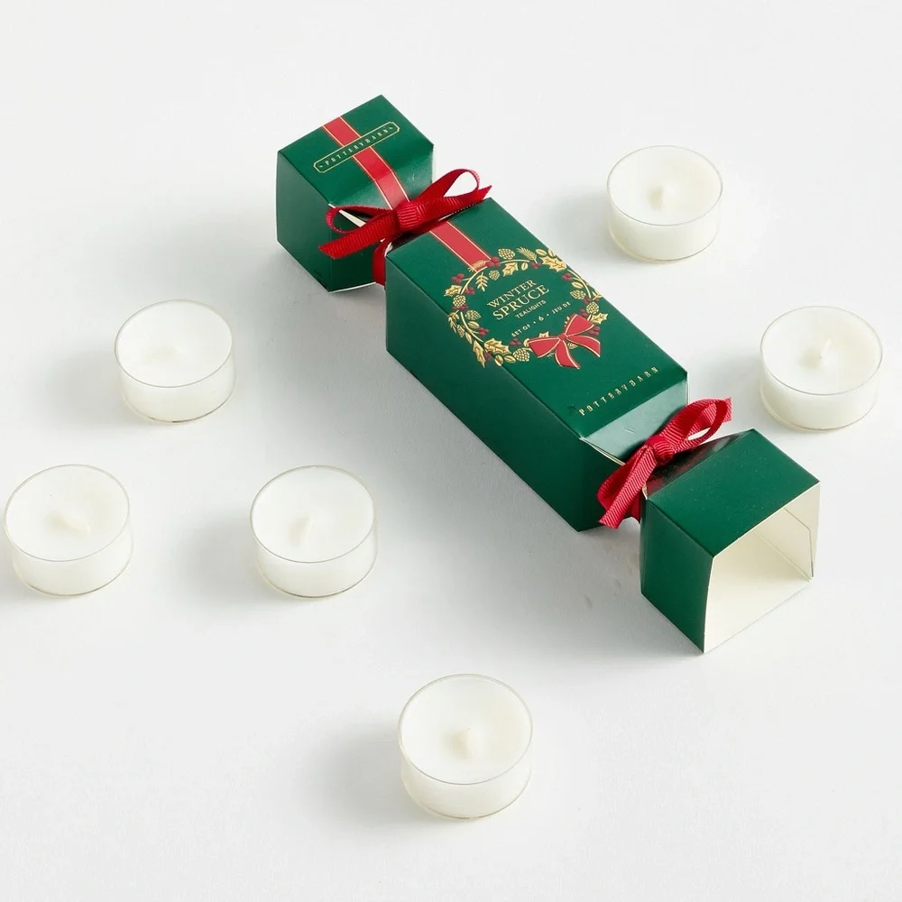 Pottery Barn Green and Red Holiday Cracker Candle Set